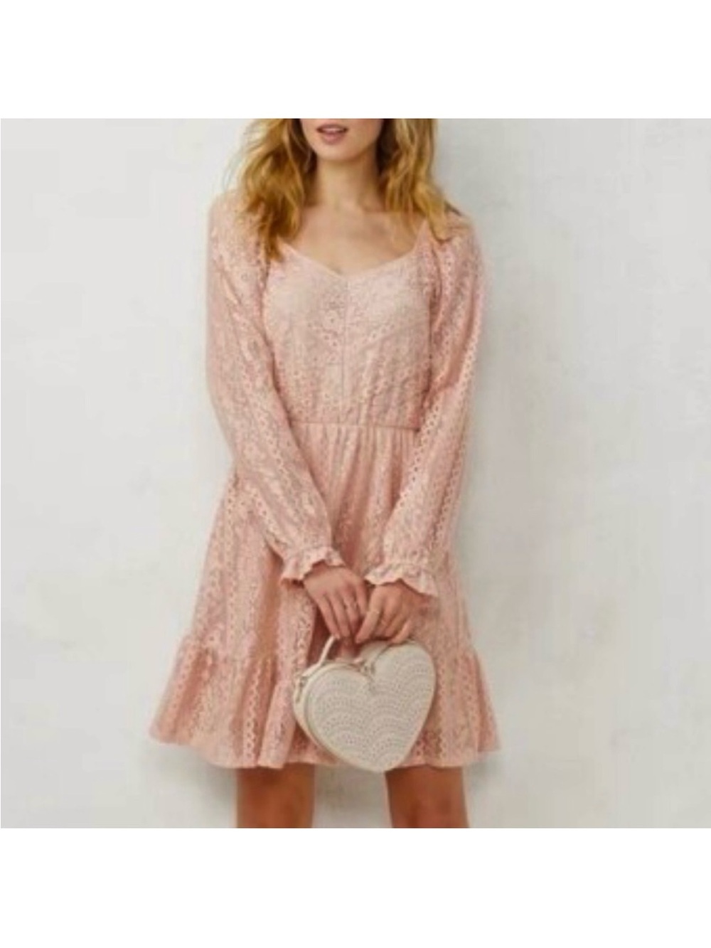 LC Lauren Conrad Blush Pink Lace Long-Sleeve Fit & Flare Dress